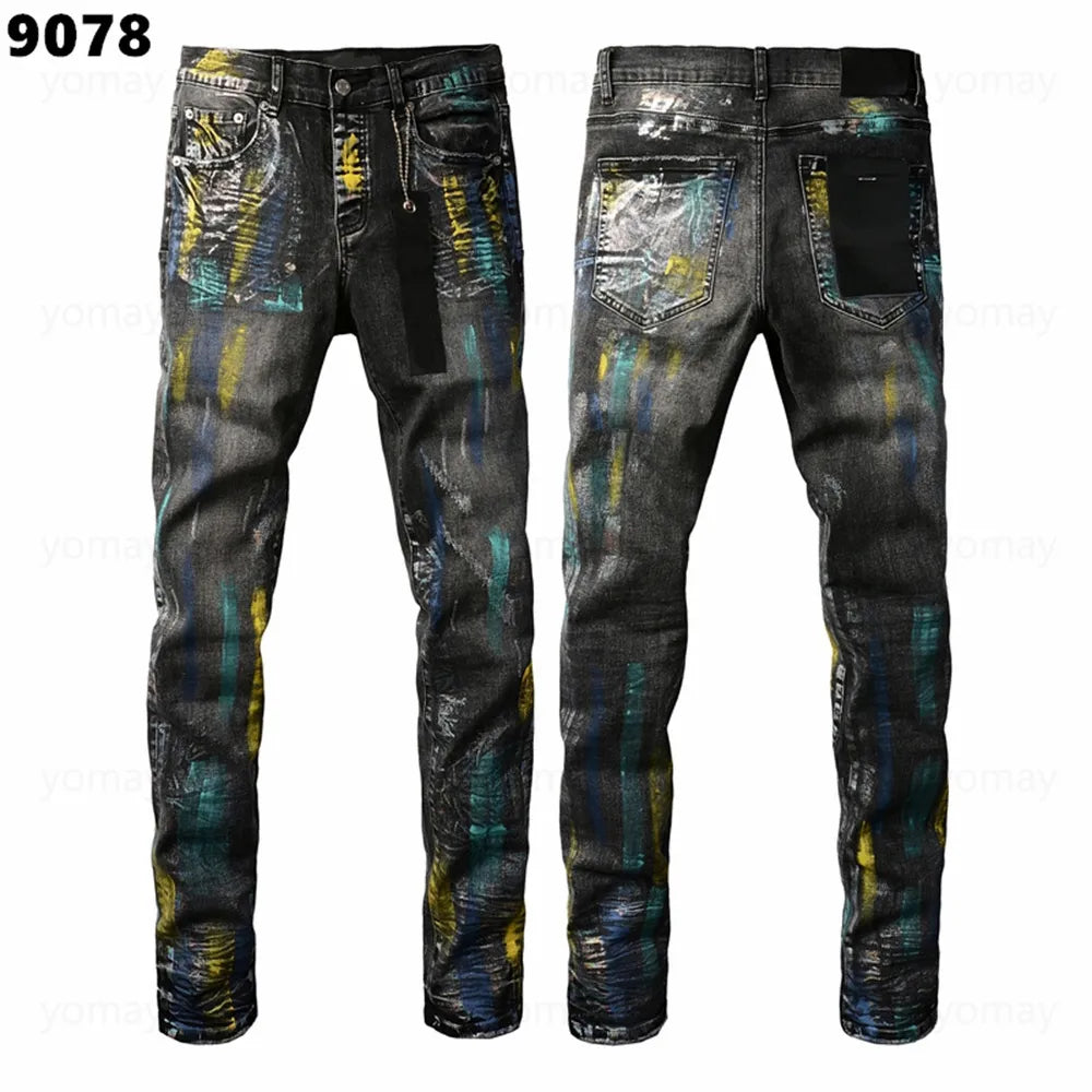 Designer Jeans Denim Mens Ripped Motorcycle Trousers Designers Denims Fashion Slim Fit Jeans Men Man Black High-End Quality Rock Hip Hop Pants
