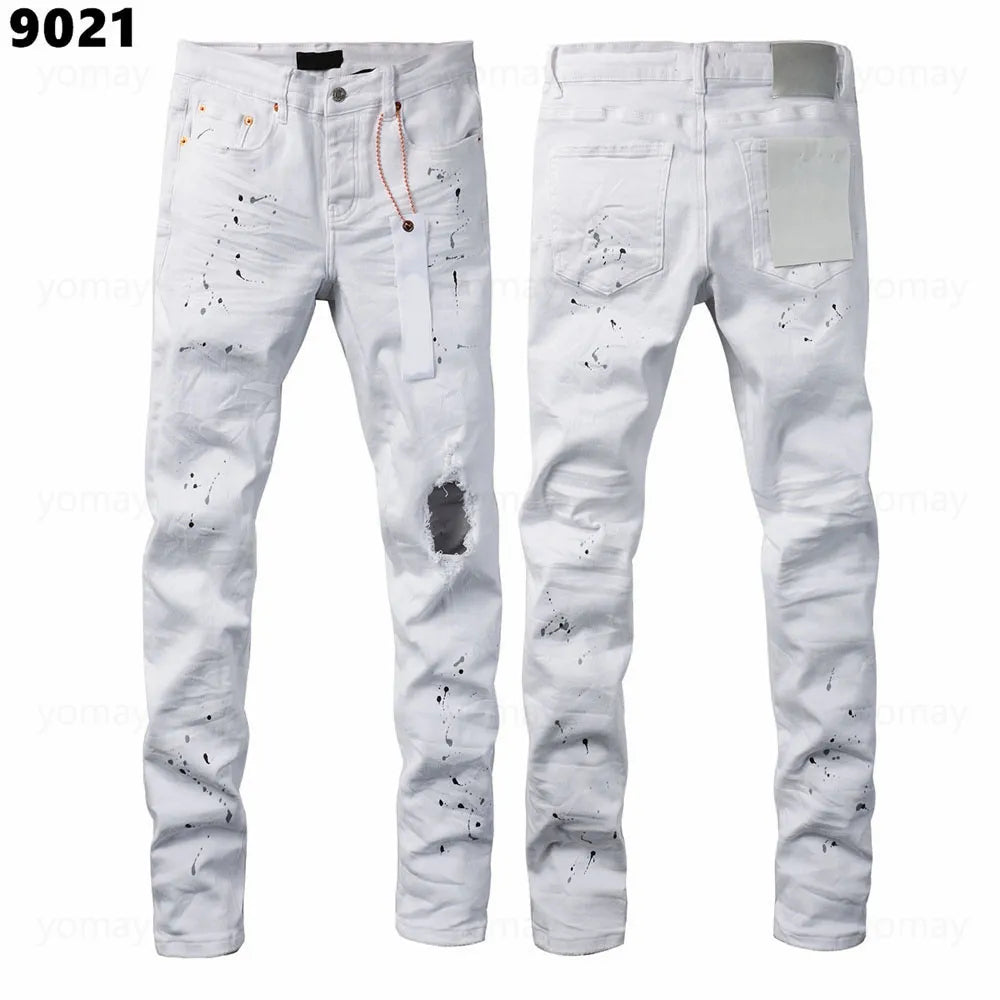 Designer Jeans Denim Mens Ripped Motorcycle Trousers Designers Denims Fashion Slim Fit Jeans Men Man Black High-End Quality Rock Hip Hop Pants