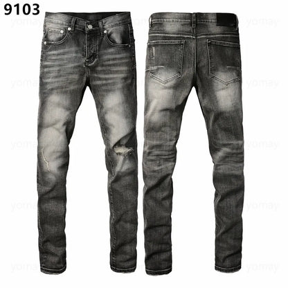 Designer Jeans Denim Mens Ripped Motorcycle Trousers Designers Denims Fashion Slim Fit Jeans Men Man Black High-End Quality Rock Hip Hop Pants