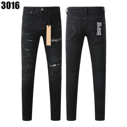 Designer Jeans Denim Mens Ripped Motorcycle Trousers Designers Denims Fashion Slim Fit Jeans Men Man Black High-End Quality Rock Hip Hop Pants